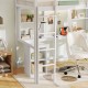 Twin loft bed with integrated desk, LED light, and storage, perfect for a cozy and organized bedroom setup.